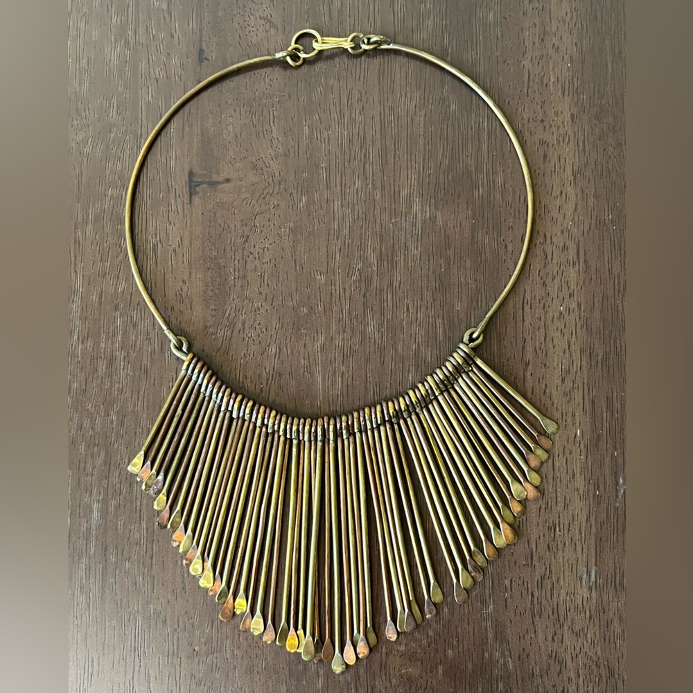 ❌SOLD❌Vintage Mid Century Modern Bib Necklace Brass & Copper - Picture 2 of 8